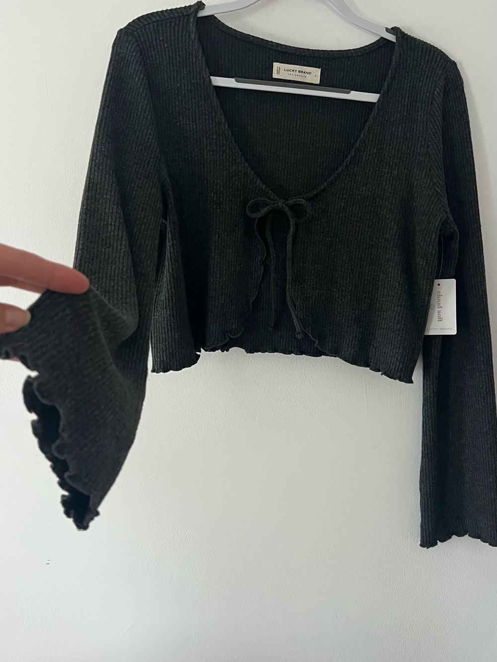 Lucky Brand Charcoal Ribbed Tie-Front Crop Top Unworn